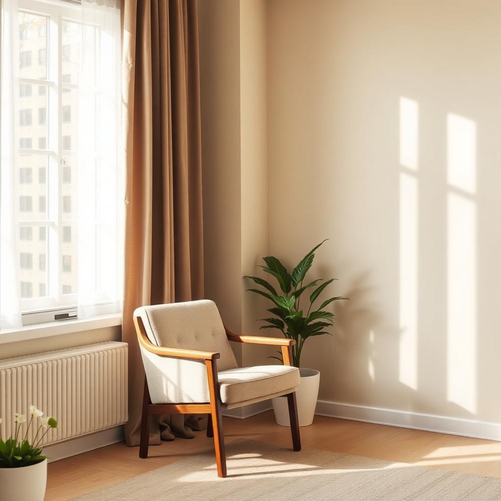 A calm consulting room in Mornington with two chairs and soft daylight